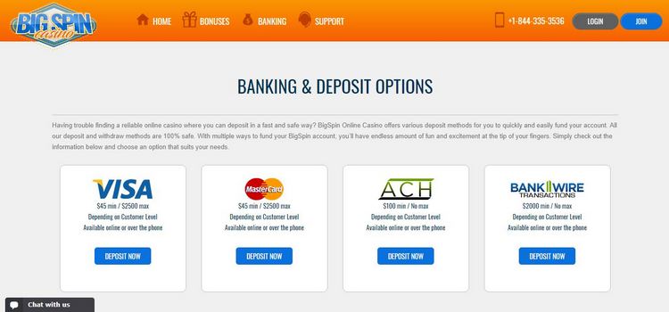 BigSpin Casino Banking and Deposit Options