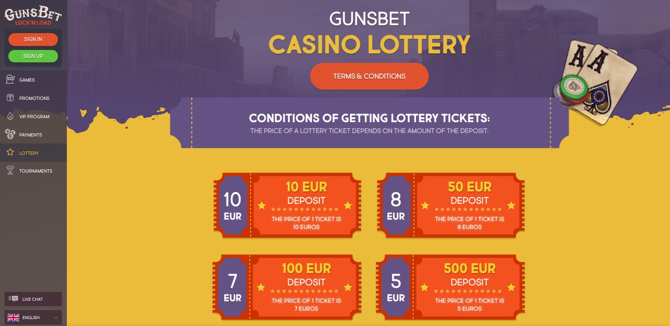 gunsbet casino lottery