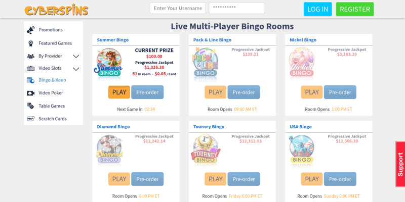 CyberSpins Casino Live Multi-Player Bingo Rooms