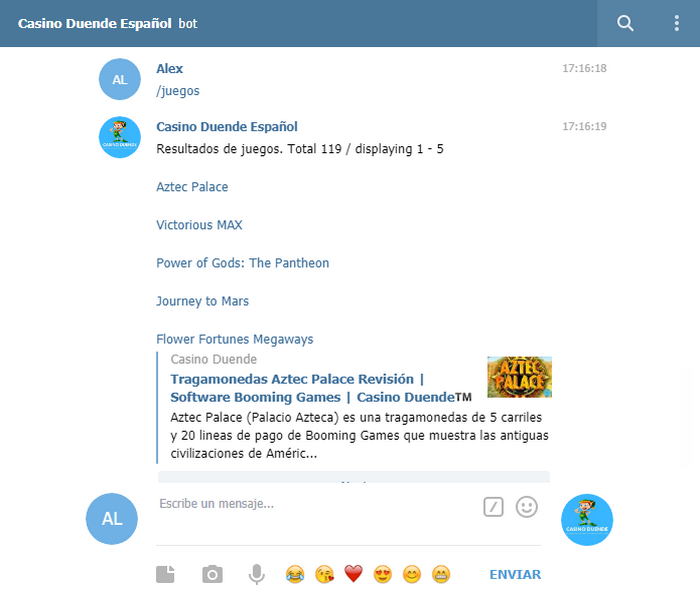 Telegram Bot Casino Duende Español Buscar Juegos