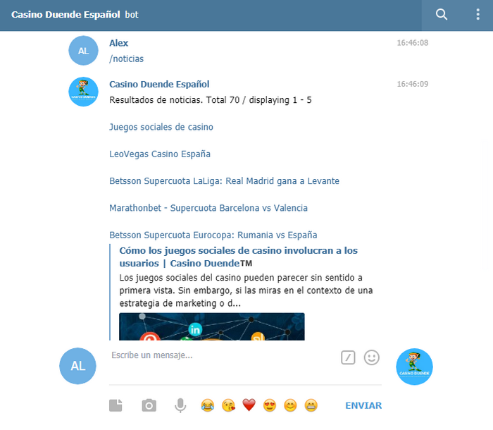 Telegram Bot Casino Duende Español Buscar Noticias
